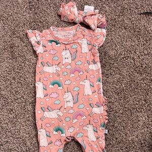 Posh peanut Olive bow and short sleeve romper